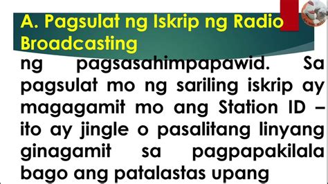 Filipino 4 Quarter 4 Week 6 Iskrip ng Radyo Broadcasting at.